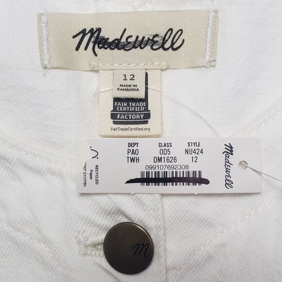 Madewell Denim High Crewneck Vest Women's Size 12 Tile White Utility Pockets NWT - Picture 2 of 16